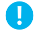 Exclamation point icon over a bright blue circle