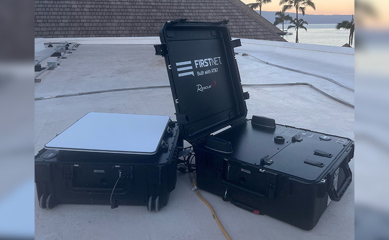 A Mini CRD (Compact Rapid Deployable) is providing wireless coverage and Wi-Fi from the rooftop of a Ka’anapali hotel at Black Rock Beach.