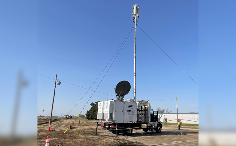 FirstNet SatCOLT (Satellite Cell on Light Truck) on-air in Rolling Fork, MS.