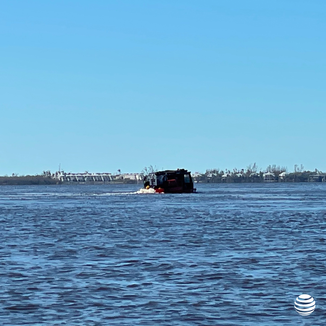Amphibious vehicle in water headed to Sanibel Island, Florida.