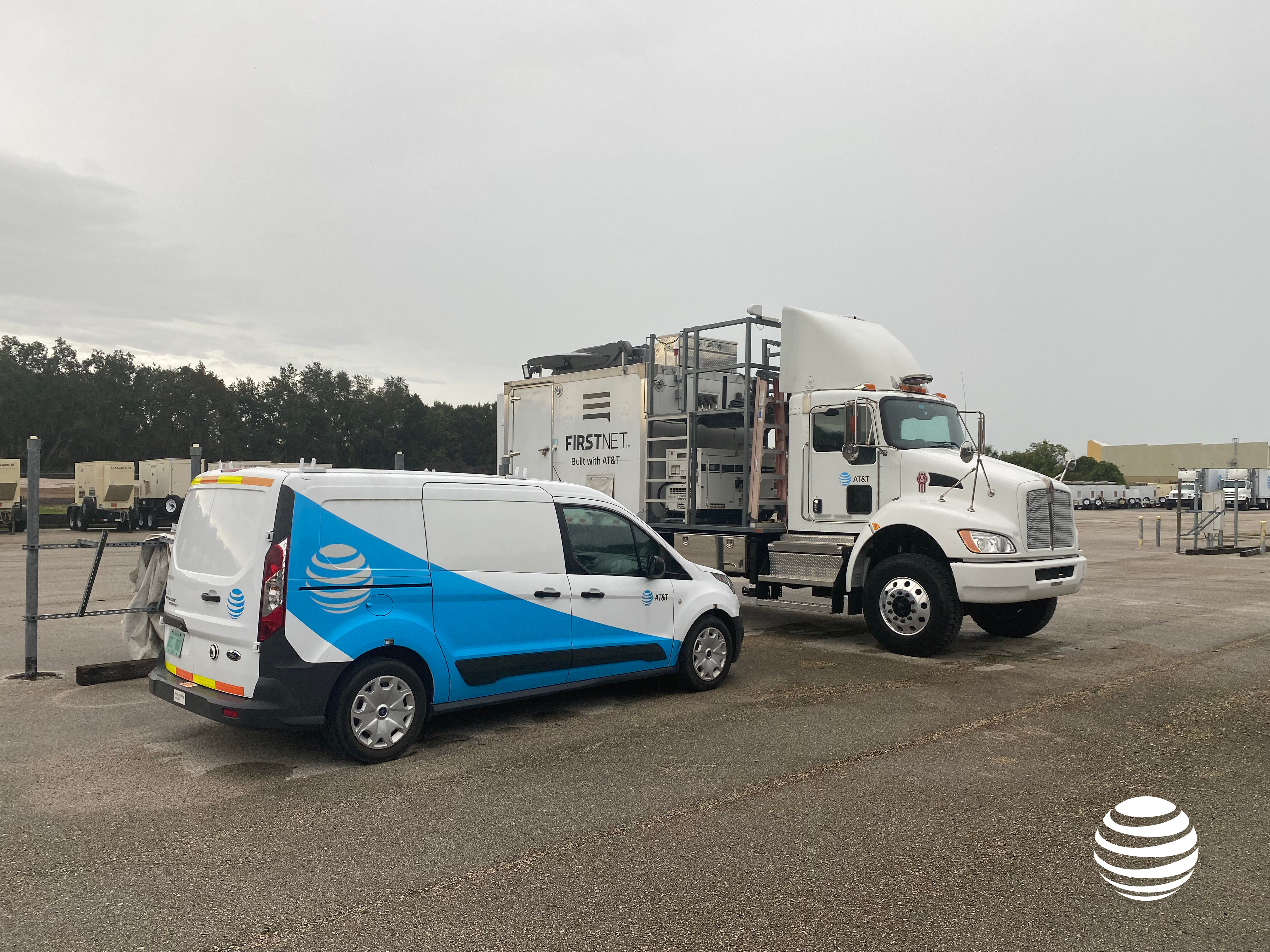 FirstNet SatCOLT  (Satellite Cell on Light Truck) and portable cell sites ready to deploy.