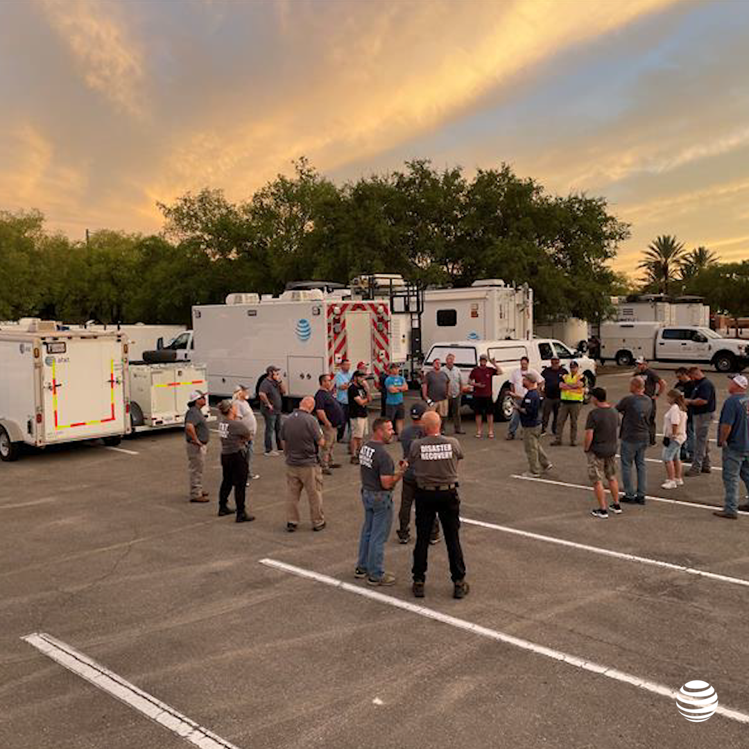 Network Disaster Recovery and FirstNet Teams meeting to prepare for storm landfall.