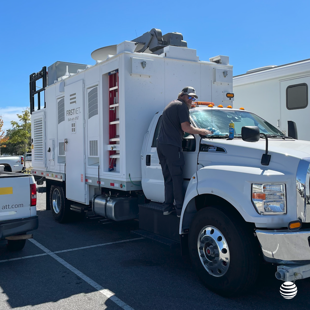 Getting a FirstNet SatCOLT (Satellite on Light Truck) ready to deploy from Pensacola after storm hits Florida.