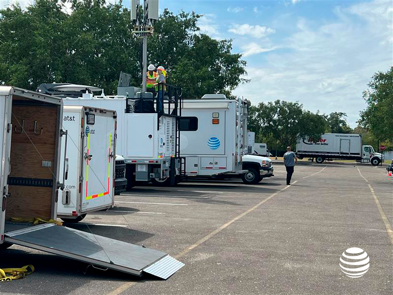 Team positioning SatCOLT (Satellite Cell on Light Truck) for communications in Tallahassee staging area. 