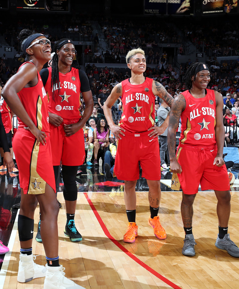 Images of WNBA players at AT&T's WNBA All-Star 2019 game.