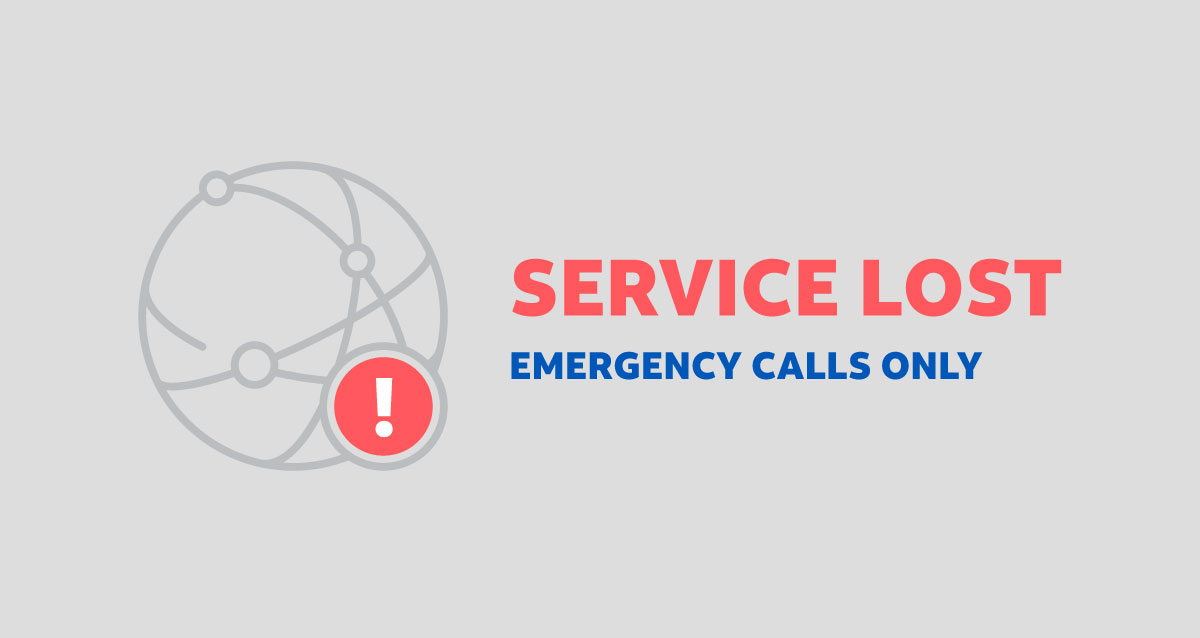 Illustration of a network with a warning icon and the text "SERVICE LOST, EMERGENCY CALLS ONLY"