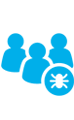 Blue icon with outline of three people and a small bug/virus icon 