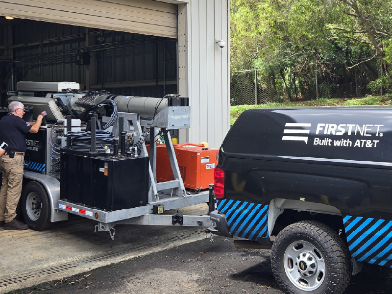 A FirstNet portable cell site staged in Pearl City, Oahu and ready to deploy at the request of public safety.