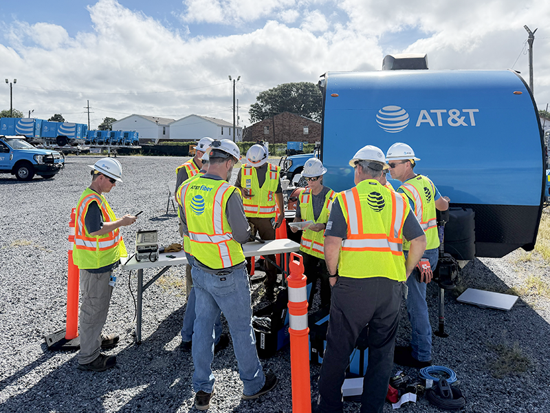The AT&T Network Disaster Recovery (NDR) team at a staging yard in the New Orleans area.