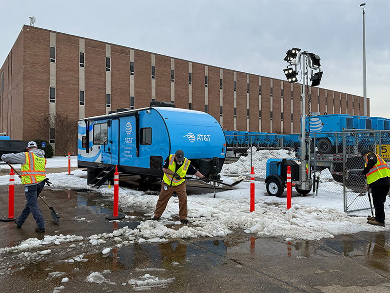 The AT&T Network Disaster Recovery (NDR) team at a staging yard in Shreveport, LA. 