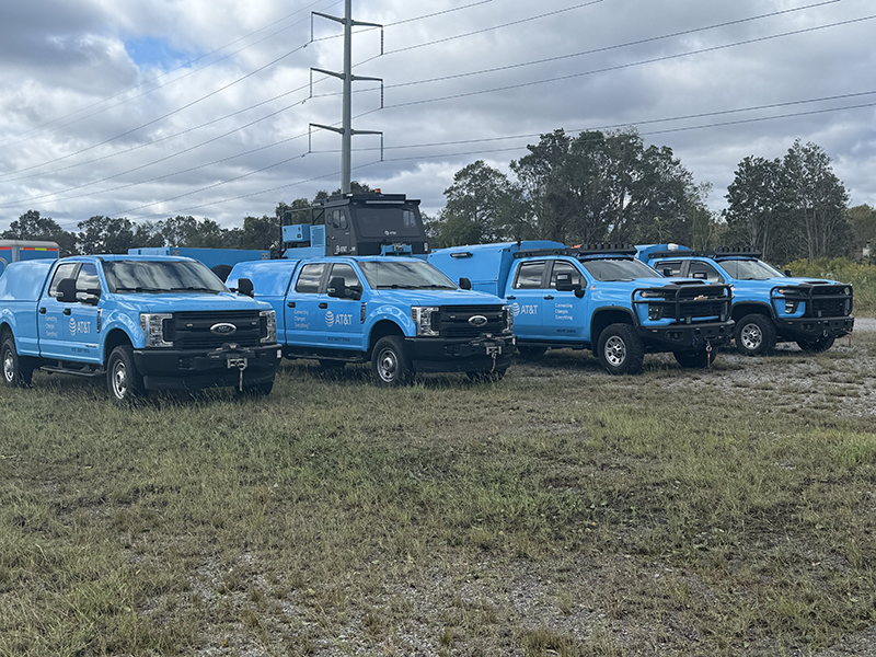 AT&T Network Disaster Recovery (NDR) vehicles in Pensacola, Florida. 