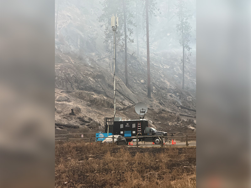 FirstNet Satellite Cell on Light Truck (SatCOLT) deployed at the Autumn Lane Fire in Spokane County, WA 
