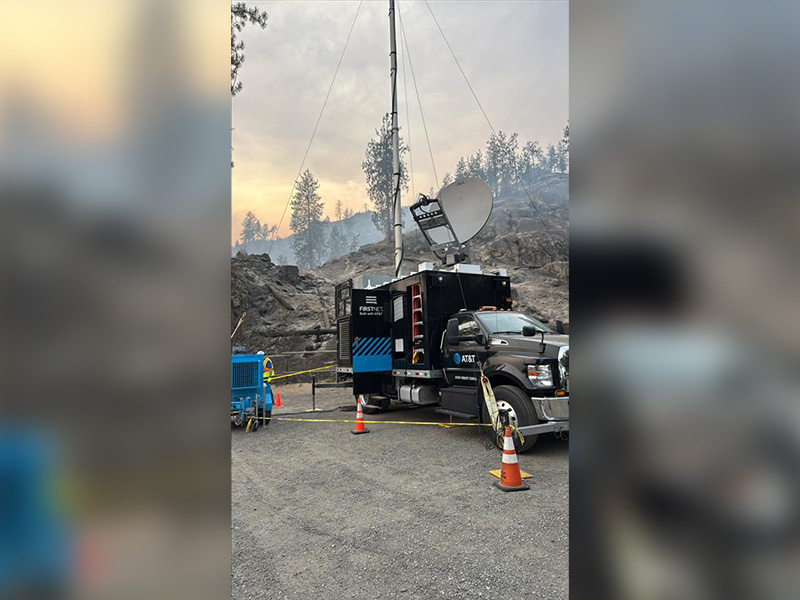 FirstNet Satellite Cell on Light Truck (SatCOLT) strategically placed to support public safety communications in Spokane County, WA