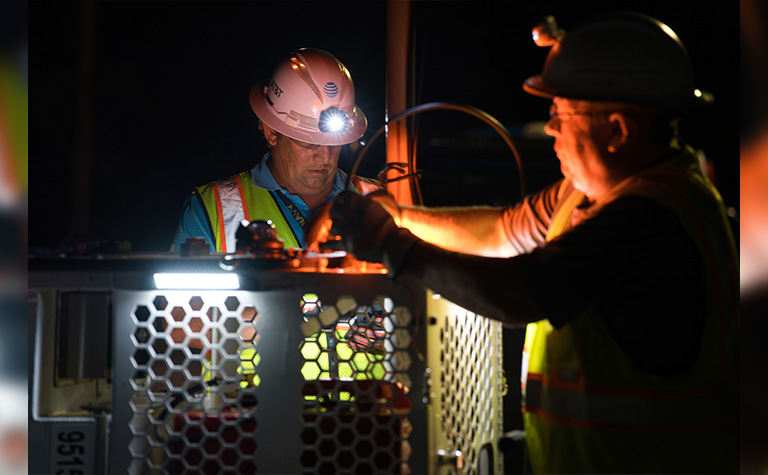 AT&T disaster response team members set up FirstNet Compact Rapid Deployable (CRD) in Wheeler County, GA.