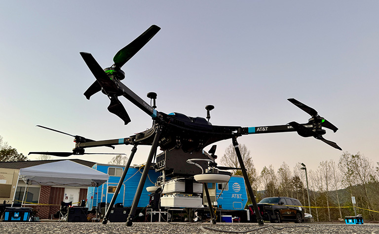 AT&T Flying COW (Cell on Wings) prepared for flight in Mitchell County, NC.