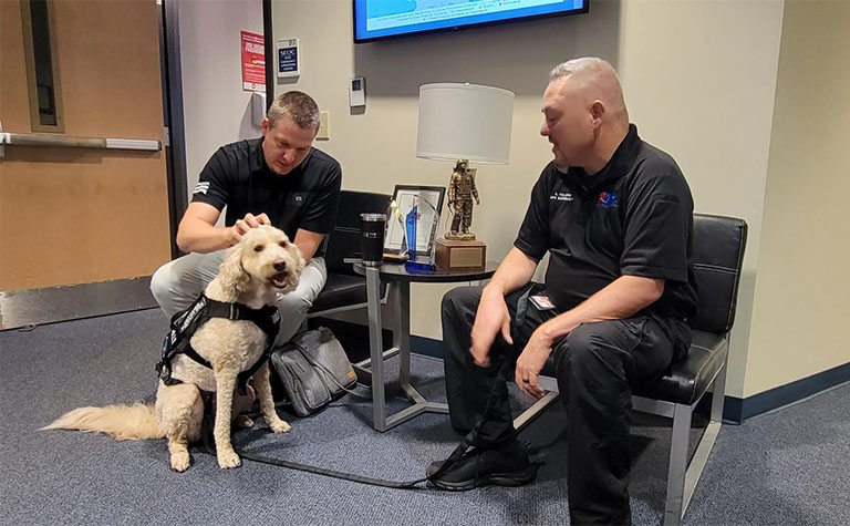 ROG the Dog visits first responders aiding Hurricane Helene recovery efforts.