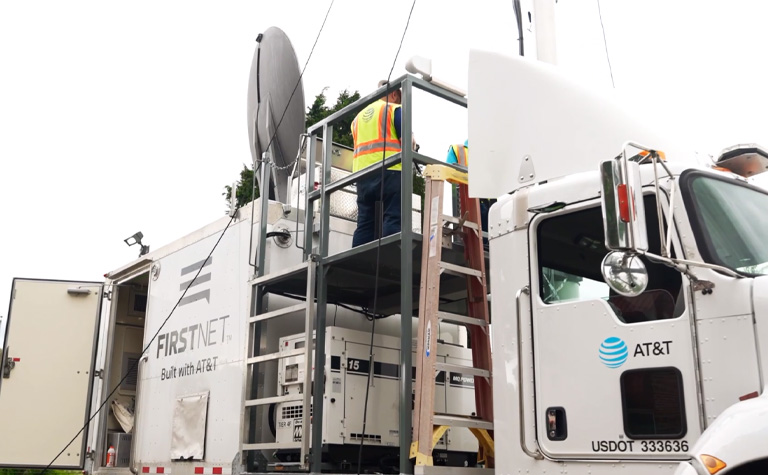 FirstNet Satellite Cell on Light Truck (SatCOLT) provides emergency communications in Asheville, NC.