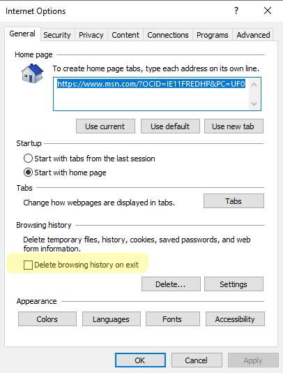 Screenshot of Internet Explorer cookie settings