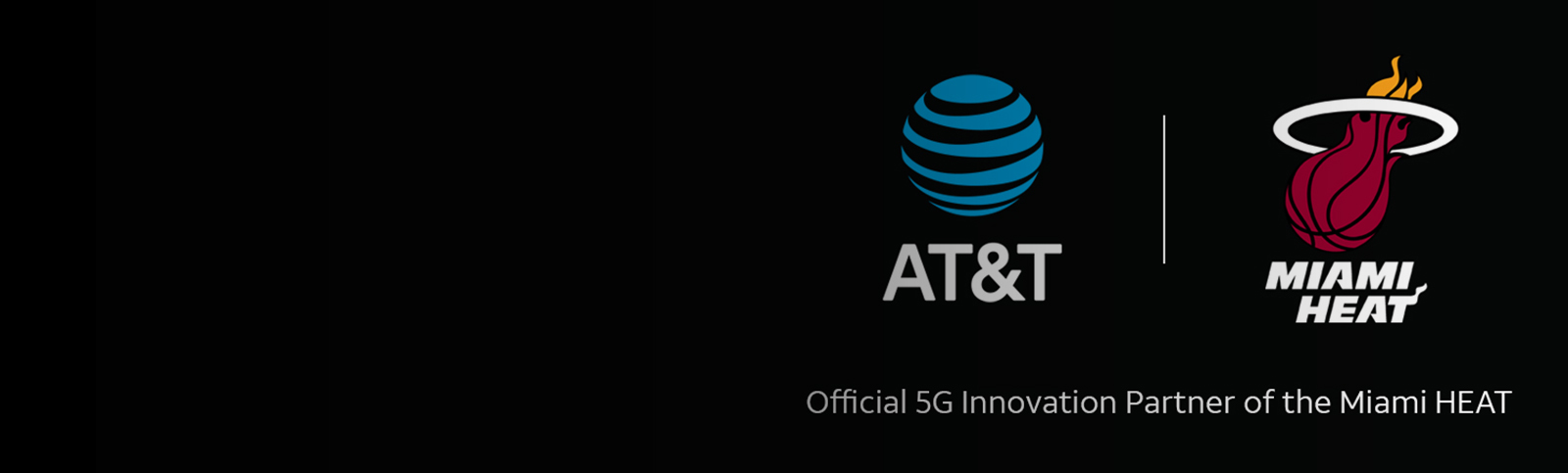 Banner with the AT&T and Miami HEAT logo, AT&T is the official 5G innovation partner of the Miami HEAT