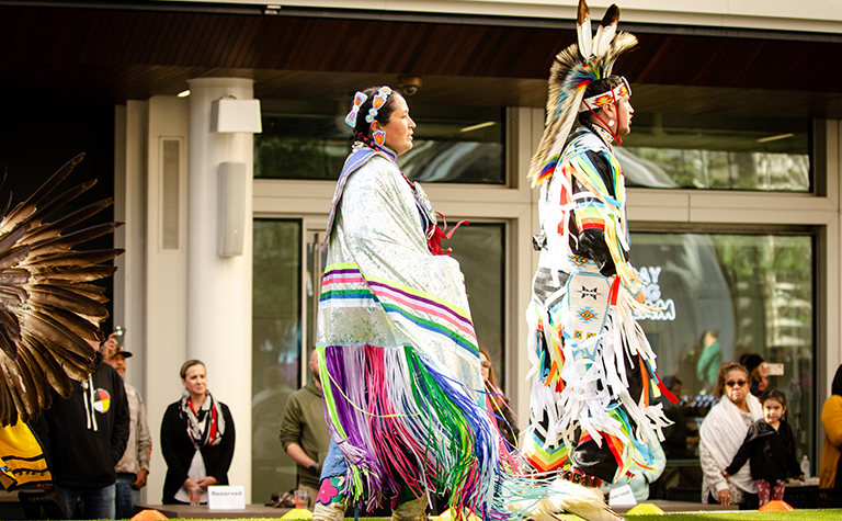 Men and women performing in celebration of Native American Heritage Month