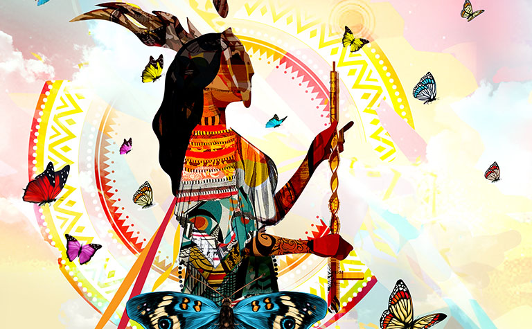 Native American surrounded by butterflies by Seminole-Choctaw artist Brian Larney