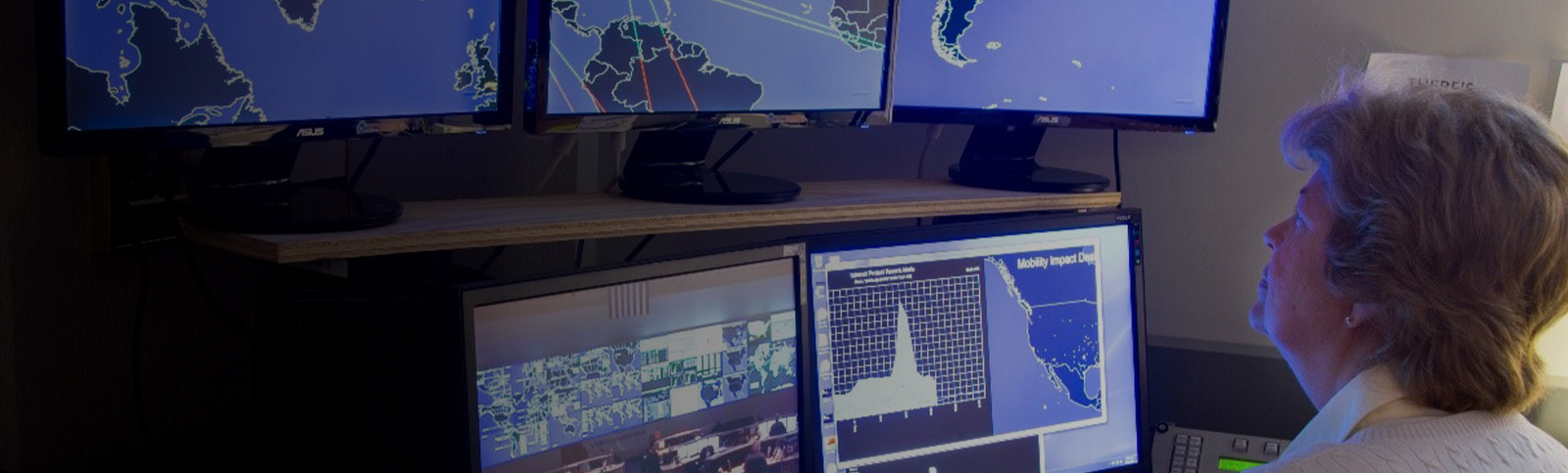 A cybersecurity expert monitors five screens with AT&T Managed XDR