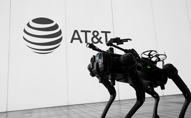 A network-connected robotic dog that AT&T offers to first responders, the military, and companies.