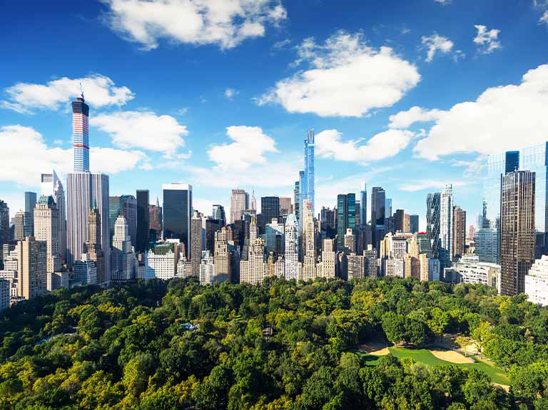 New York City – Central Park view to Manhattan at sunny day.