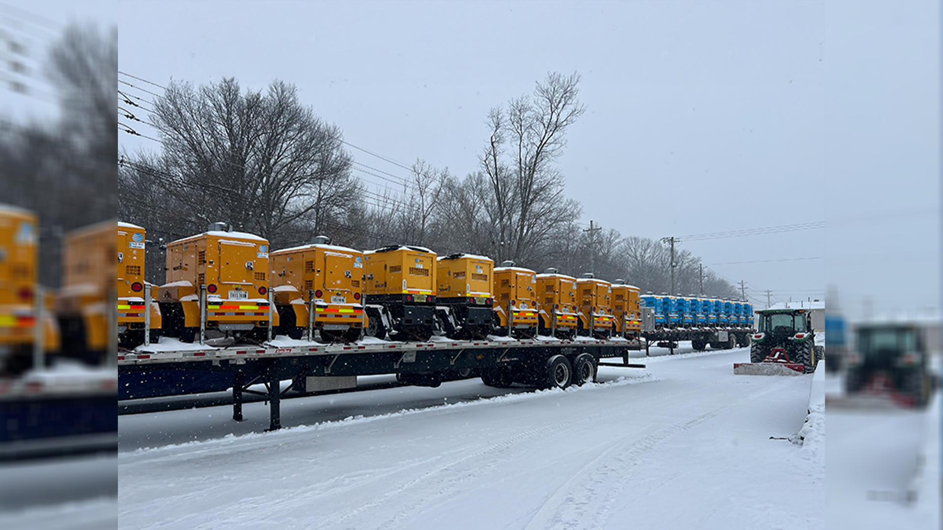Generators at the ready to deploy for Winter Storm Fern at AT&T Network Disaster Recovery (NDR) staging yard in Louisville, Kentucky.