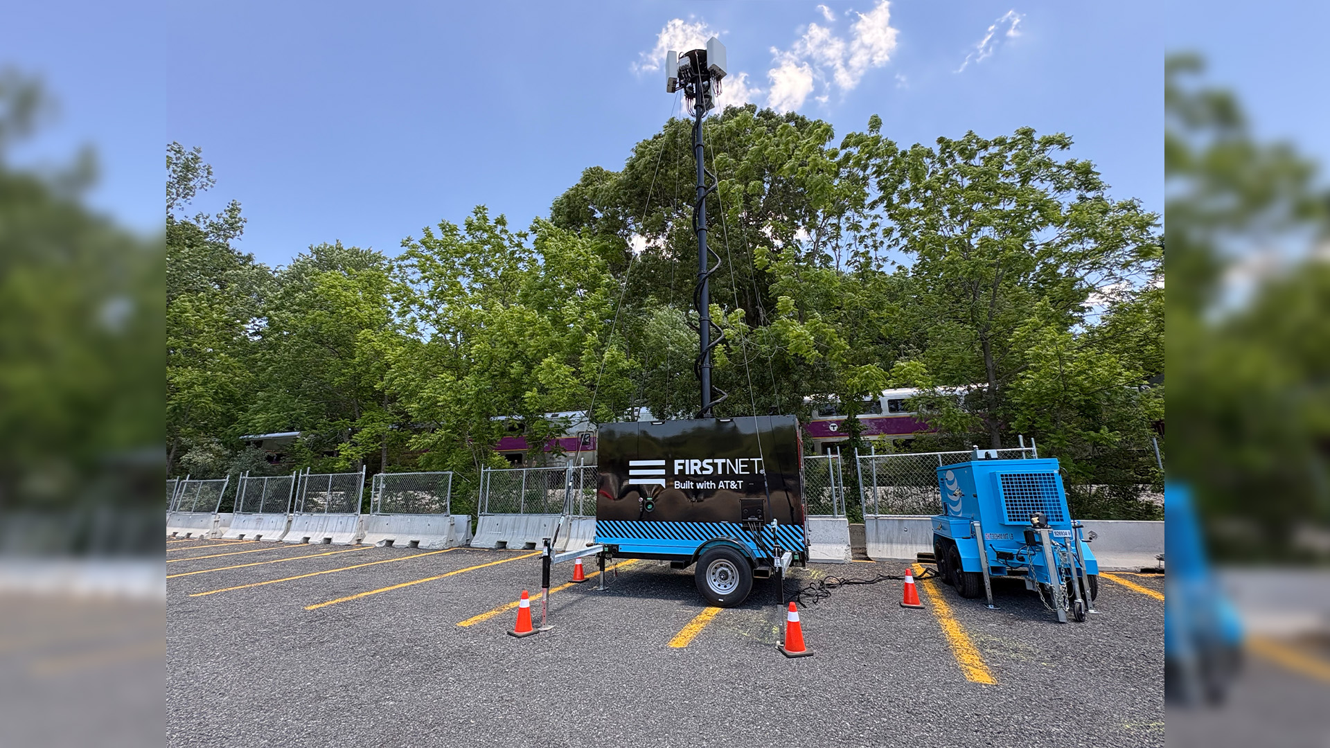 A LEO Cell Trailer (LCT) deployed to support public safety on FirstNet in Foxborough, Mass.