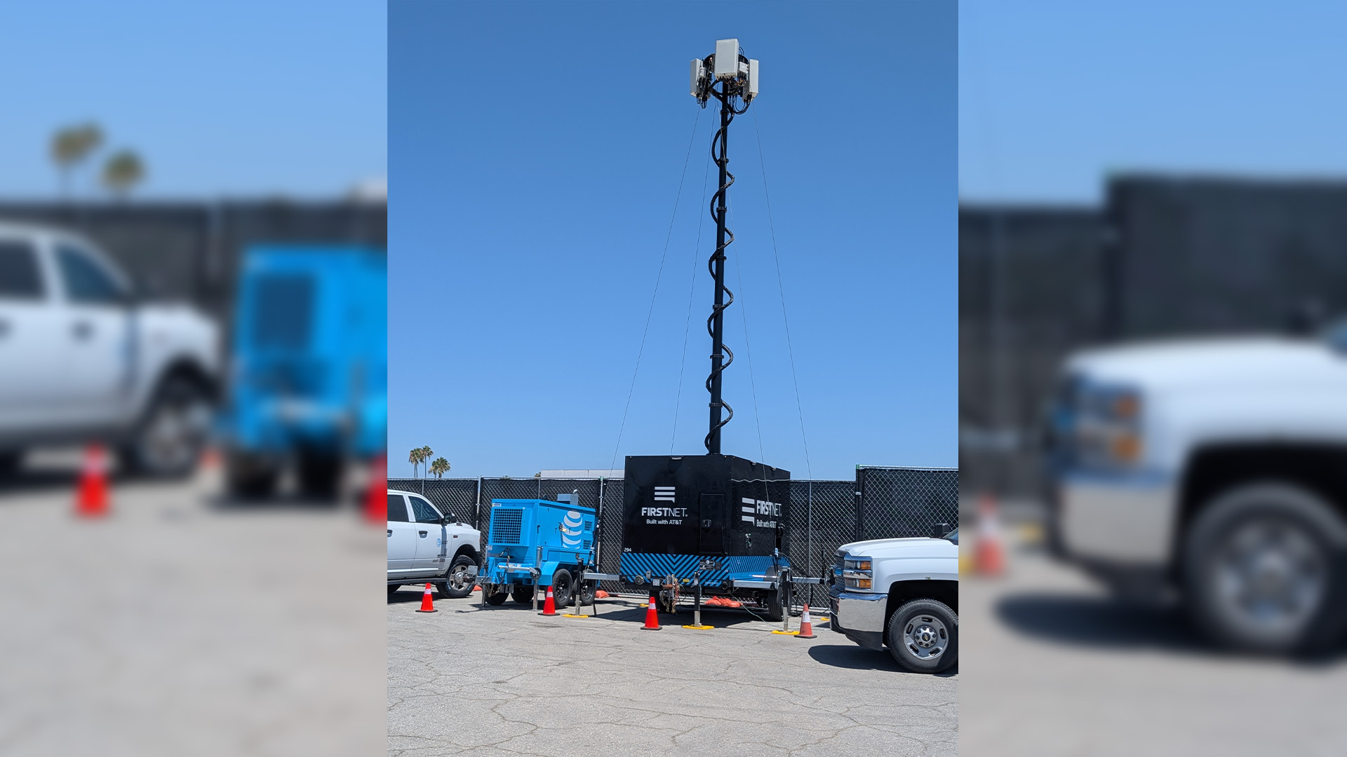A LEO Cell Trailer (LCT) deployed to support public safety on FirstNet in Inglewood, Calif.